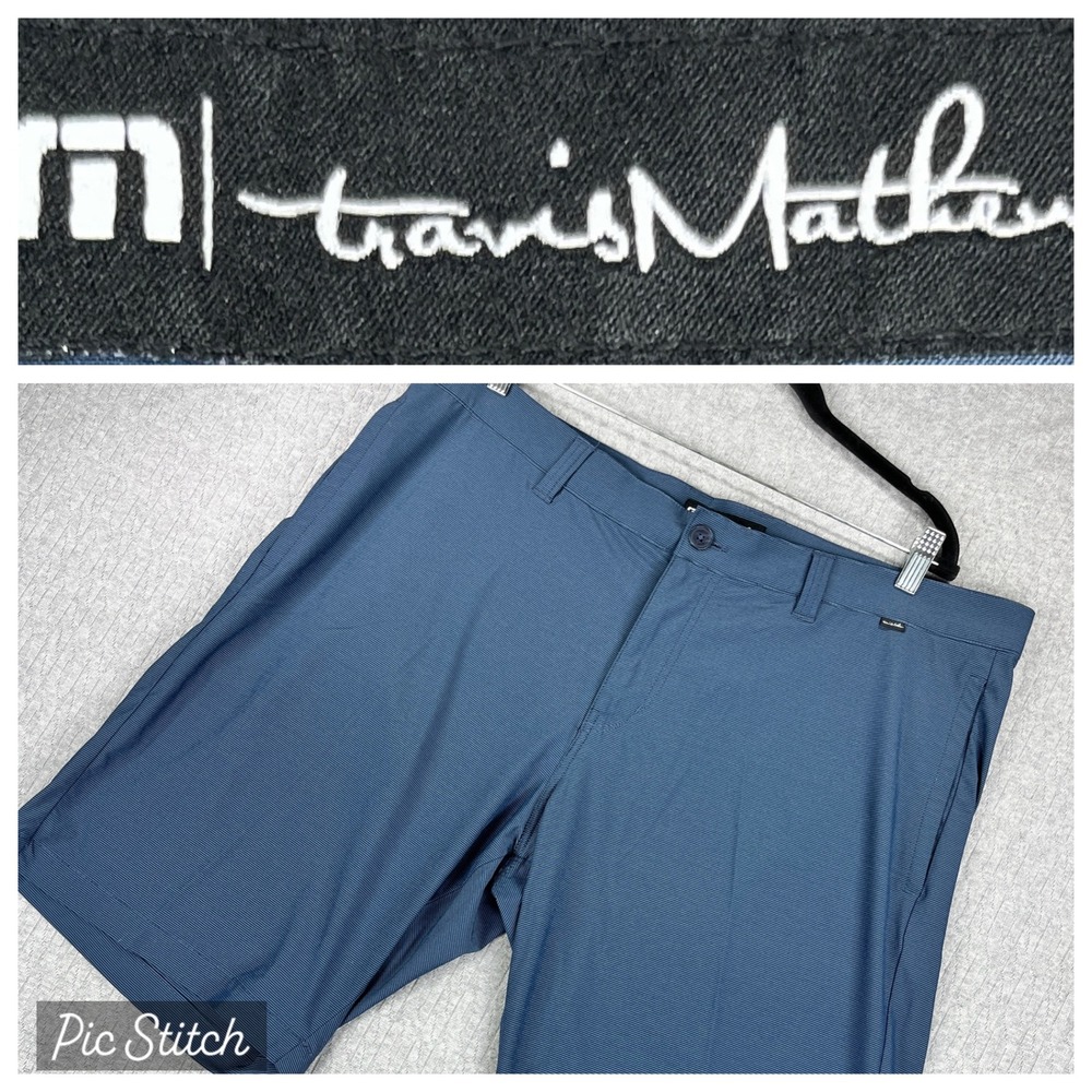 Travis Mathew Golf Shorts Mens 40‎ Blue Striped Performance Stretch Activewear